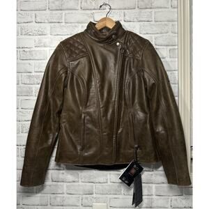 Triumph Motorcycles Barbour Women's Leather Jacket Brown MLLS17106 - Medium NWT